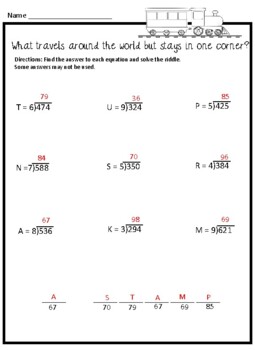 Long Division Practice Riddles Without Remainders Tpt