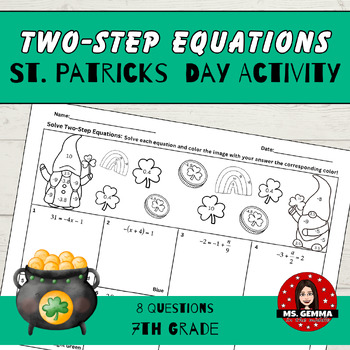 Preview of Solve Two-Step Equations : St. Patricks Day Coloring!