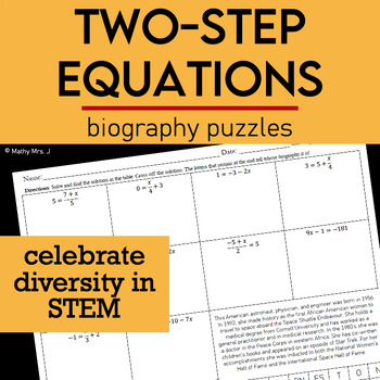 Preview of Solve Two-Step Linear Equations - Black History Biography - Algebra Worksheet