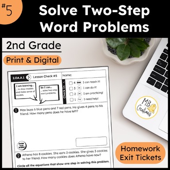 Preview of Solve Two-Step Word Problems Worksheet L5 2nd Grade iReady Math Exit Tickets