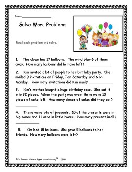 2nd grade math word problems themed addition and subtraction worksheets