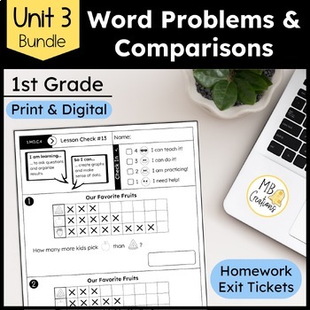 Preview of 1st Grade Solve Word Problems & Make Comparisons Worksheets - Unit 3 iReady Math