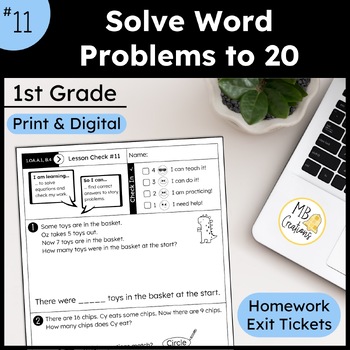 Preview of Add Subtract Word Problems to 20 Worksheet L11 1st Grade iReady Math Exit Ticket
