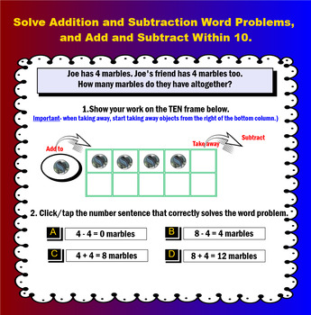 Preview of Solve addition and subtraction word problems, and add and subtract within 10.