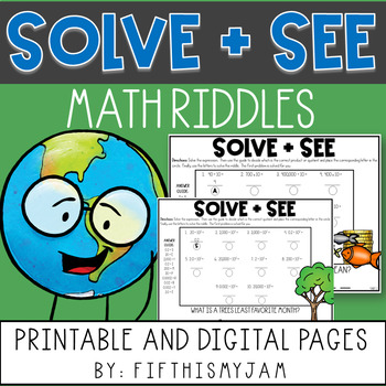 Preview of Earth Day Math Riddles Upper Elementary