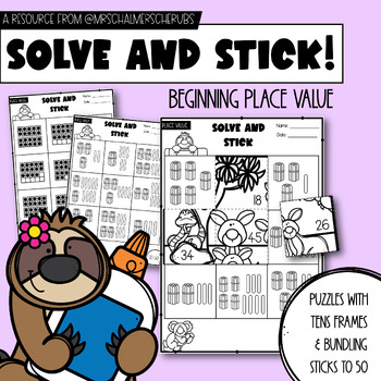 Preview of Solve and Stick: Beginning Place Value to 50 | Bundles & Tens Frame Puzzles |