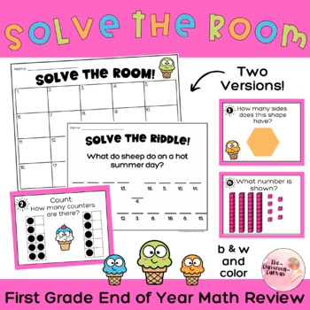 Preview of Solve and Write the Room 1st grade Math Review with Riddle Puzzle
