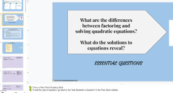 Preview of Solve by Factoring Roots Quadratic Functions Slides /Peardeck / lesson  