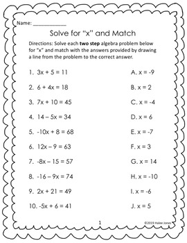 Solve for "X" and Match Worksheets by Teach Craft Design by Halee Jones