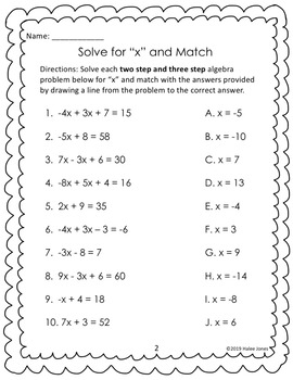 solve for x and match worksheets by teach craft design by halee jones