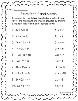 solve for x and match worksheets by teach craft design by halee jones