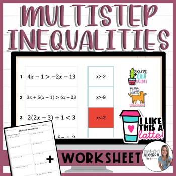 Preview of Solve multi-step inequalities self-checking digital sticker worksheet