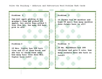 Preview of Solve the Building - Addition and Subtraction Word Problem Task Cards