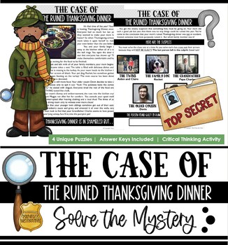 Preview of Solve the Mystery: The Case of the Ruined Thanksgiving Dinner | Mini Escape Room