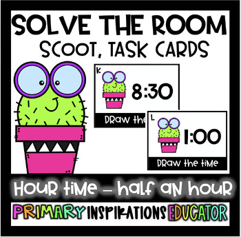 Preview of Solve the Room, Task Cards, Scoot Time to the Hour, Time to the Half Hour