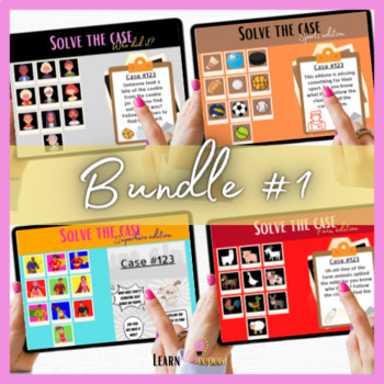 Preview of Solve the case puzzle BOOM CARDS bundle, problem solving ELA game