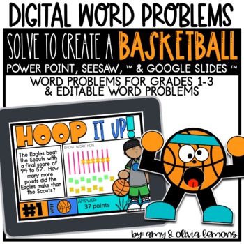 Preview of Solve to Create Basketball Digital Math Activity & Word Problem Google Slides