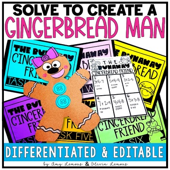 Preview of Solve to Create Gingerbread Craft w/ Christmas Math Craft & Word Problems