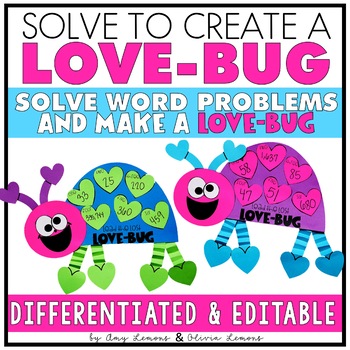 Preview of Solve to Create a Valentine's Day Love Bug Craft & Word Problem Activity 