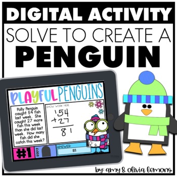Preview of Solve to Create a Penguin Math Activity for Word Problems | Winter Math