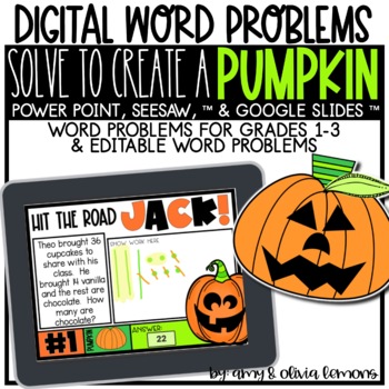 Preview of Solve to Create Pumpkin Fall Digital Math Activity & Word Problem Google Slides
