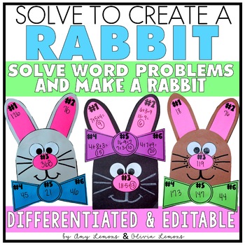 Preview of Solve to Create a Rabbit Math Craft Activities w/ Spring Math Word Problems 