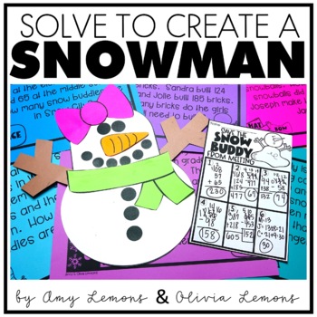 Preview of Solve to Create a Snowman Word Problem - Winter Math for 1st, 2nd, 3rd Grade