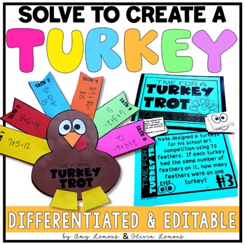 Preview of Solve to Create a Turkey | Thanksgiving Word Problems | Fall Math Activity