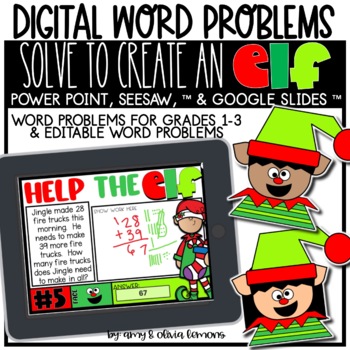 Preview of Solve to Create an Elf | Digital Word Problems | Christmas Digital Activity