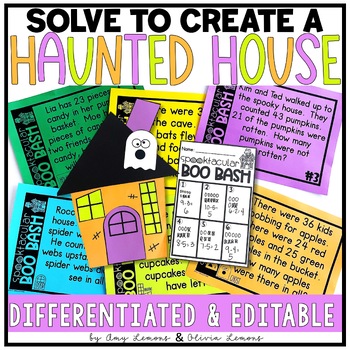 Preview of Solve to Create for Fall and Halloween | Haunted House Craft and Word Problems
