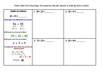 Preview of Solve with the Strategy: Decompose (Break Apart) & Add By Place Value