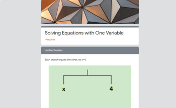 Preview of Solving 1 & 2 Step Equations Visually - Google Forms™ Quiz (Distance Learning)