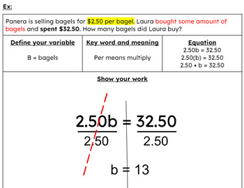 Preview of Solving 1 Step Equation Word Problems-Scaffolded.