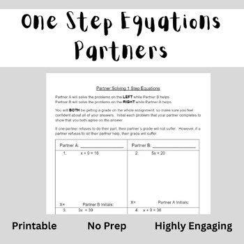 Preview of Solving 1 Step Equations - Collaborative Practice - Pre Algebra and Algebra