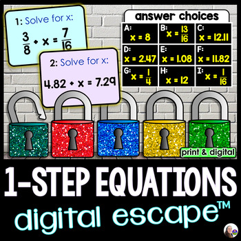 Preview of Solving 1-Step Equations Digital Math Escape Room Activity