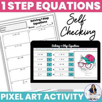 Preview of Solving 1 Step Equations Digital Self Checking Mystery Picture Puzzle Pixel Art