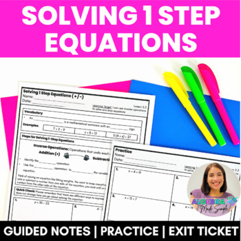 Preview of Solving 1 Step Equations Guided Notes Practice Exit Ticket Algebra Test Prep