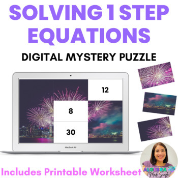 Preview of Solving 1 Step Equations New Years Theme Fun Interactive Digital Mystery Picture