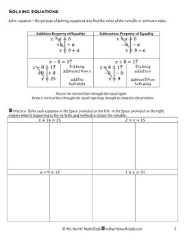 Solving 1-Step Equations Notes Packet (Worksheet) | TpT