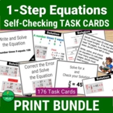 Solving 1 Step Equations WHOLE NUMBERS Self-Checking Task 