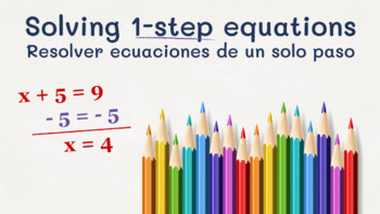 Preview of Solving 1-Step Equations (addition, subtraction) Spanish Tutorial
