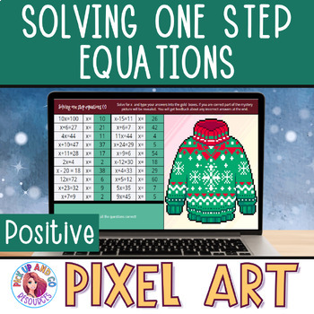 Preview of Solving 1 Step Equations Christmas Math Pixel Art Winter Activities | Positive