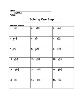 Preview of Solving 1 Step Equations with Addition and Subtraction