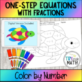 One Step Equations with Fractions Color by Number Turtle