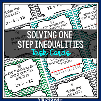 Preview of Solving 1-Step Inequalities Activity: Task Cards