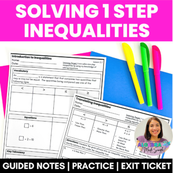 Preview of Solving 1 Step Inequalities Scaffolded Guided Notes Practice Exit Ticket Work