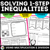 Solving 1 Step Inequalities With Multiplication/Division Sketch Notes & Practice