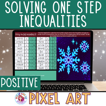 Preview of Solving 1 Step Inequalities Christmas Math Winter Pixel Art Activity | Positive