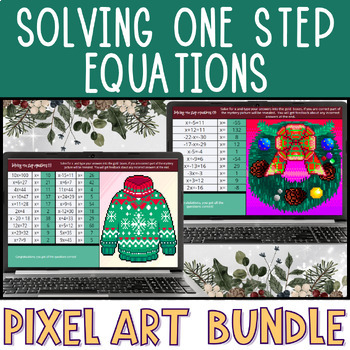 Preview of Solving 1 Step Equations Christmas Math Pixel Art Winter Activities BUNDLE