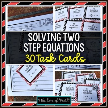 Preview of Solving Two Step Equations: 30 Task Cards